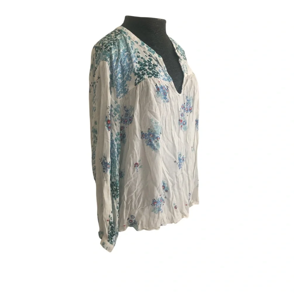 Lucky Brand White Blouse with Blue Floral Print
